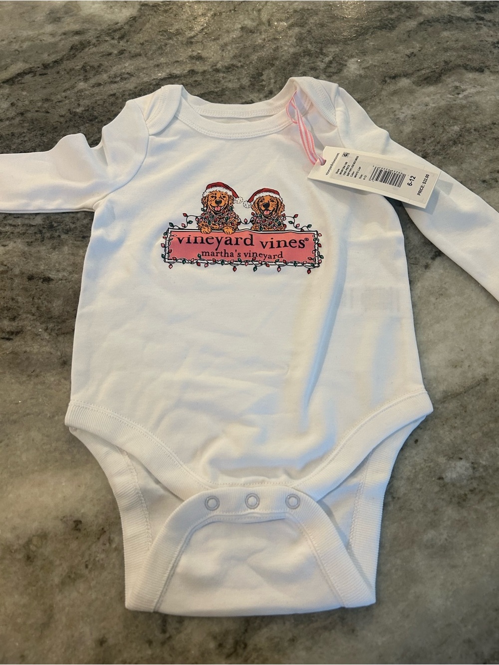 Vineyard Vines White Long-Sleeve Baby One-Piece with Pink Logo Panel
